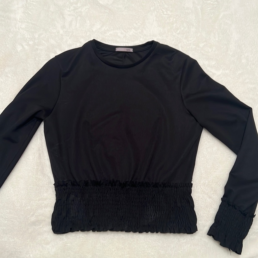 Zara black long sleeve, with ruched waistline and ruched wrists
